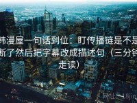 韩漫屋一句话到位：盯传播链是不是断了然后把字幕改成描述句（三分钟走读）